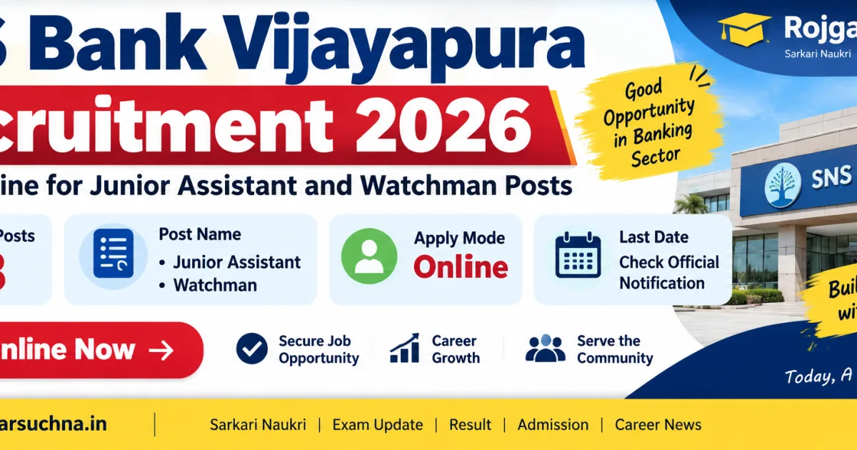SNS Bank Vijayapura Recruitment 2026 apply online for 18 Junior Assistant and Watchman posts