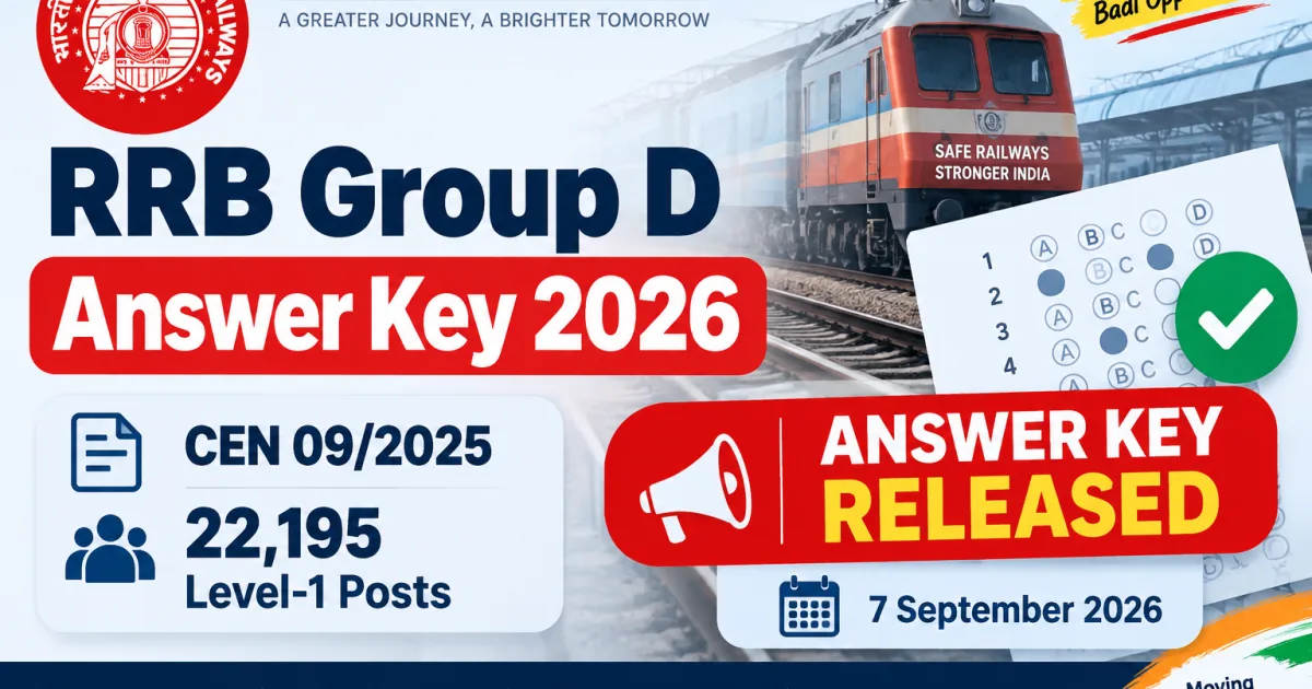 RRB Group D Answer Key 2026 CEN 09/2025 for 22195 Level-1 posts